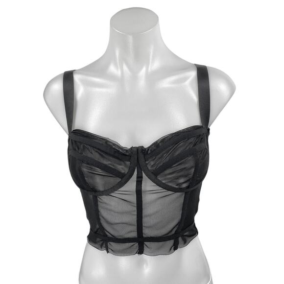 Guizio Zita Black Sleeveless Sheer Mesh Corset Bustier Camisole Crop Top Size S - Picture 1 of 4